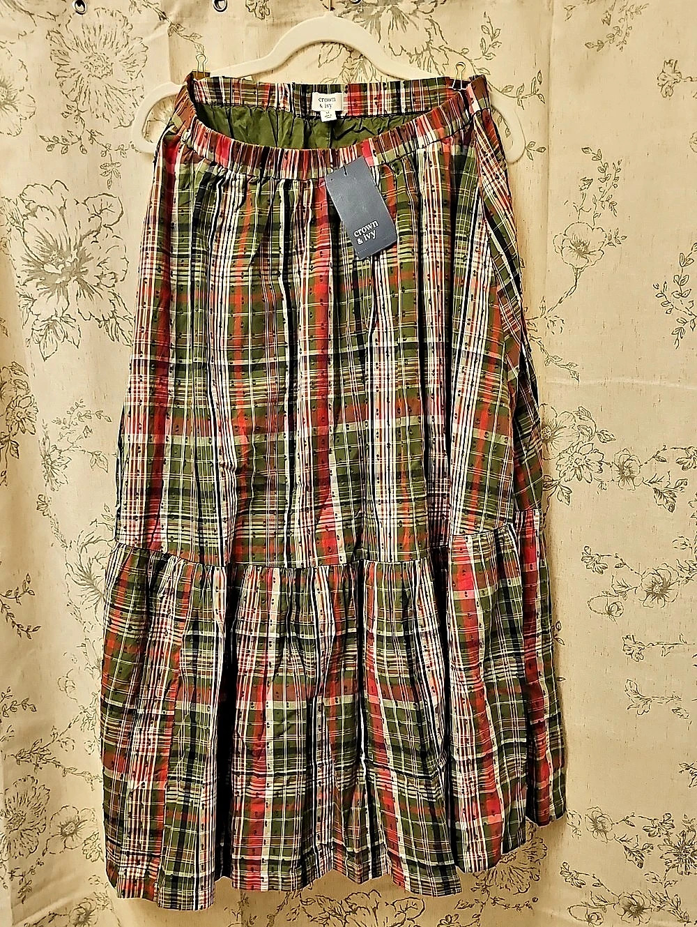 Crown & Ivy Plaid Maxi Skirt in Green & Hot Pink Size Medium NWT